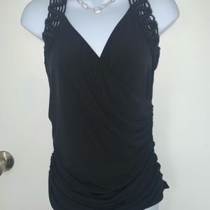 Caché sleeveless black ruched top. Size M.